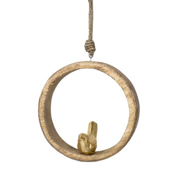 Wooden Ring Hanger with Aluminium Bird, 15x10x4cm, Natural Gold