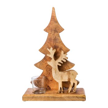 Wooden christmas landscape,w.tea light jar, 29x18x9cm,
