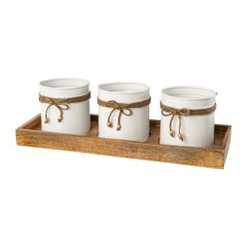 Wooden tray with 3 tea light glasses ENSEMBLE, 50x17x13cm, nature