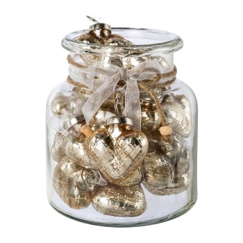 glass heart hanger 27 in glass jar RAUTE, 6cm/16x14x14cm, gold, 27/Disp