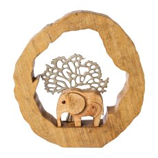 Holz Objekt Ring m.Holz Elefant/Alu Baum CAPE TOWN, 29x29x5cm, gold