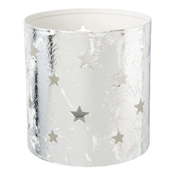 Metall Windlicht Zylinder STARS, 9,5x9x9cm, silber