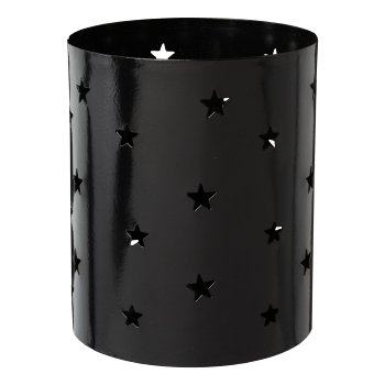 Metall Windlicht Zylinder STARS, 13,5x11x11cm, schwarz