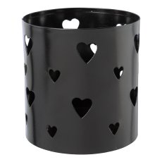 Metal lantern cylinder HEARTS, 9,5x9x9cm, black