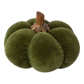 Velvet fabric pumpkin HARVEY with wooden kit, 15x15x15cm, dark green