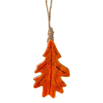 Wooden leaf beech hanger HARVEY, 15x8x1cm, orange