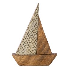 Mango Holz Boot m.Metallverzierung PESCADO, 29x22x2,5cm, natur