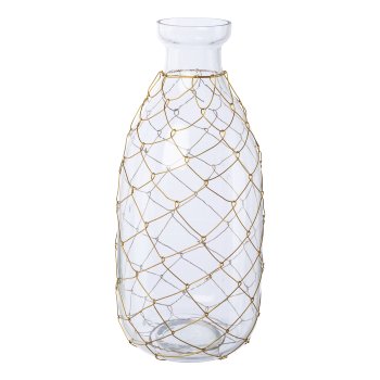 Glass bottle with metal decoration PESCADO, 22x9x9cm, gold