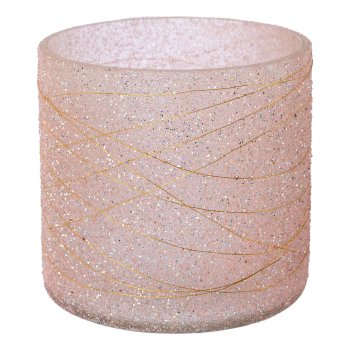 Glass tealight cylinder LIVIA, 8x7x7cm, pink