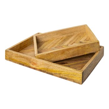 Mango wood tray rectangular set of 2 FISHBONE, 30x20x5/40x27x5cm, natural,