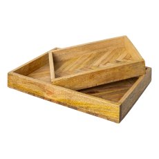 Mango wood tray rectangular set of 2 FISHBONE, 30x20x5/40x27x5cm, natural,