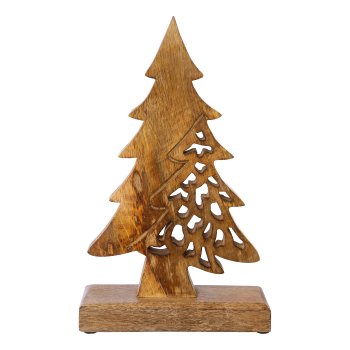 Wood tree on wood base w.laser cut BREST, 25x15x6,5cm, nature