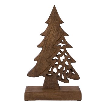 Wooden tree on wooden base w.lasercut BREST, 25x15x6,5cm, brown