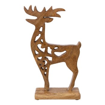 Wooden deer on wooden base w.lasercut BREST, 30, nature