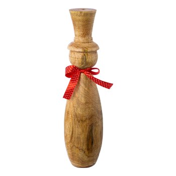 Wooden snowman w.bow turned FINN, 30x9x9cm, nature