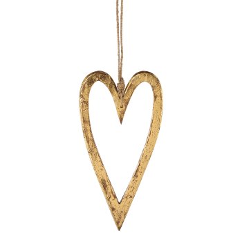 Wood heart pendant washed, 30x30x2cm, gold