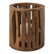 Wooden lantern with glass insert FORREST, 16x15x15cm, brown