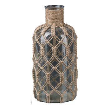 Glass Bottle Vase with Macrame, 29x14x14cm, natural