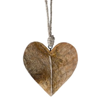 Holz Herzhänger mit Blattdekor, 10x10x1cm, Natur