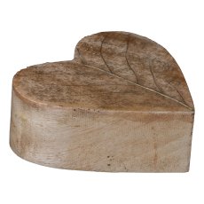 Holz Herz stehend mit Blattdekor, 10x10x3cm, Natur