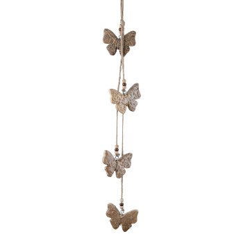 Holz Schmetterlinggirlande x4 mit Blattdekor, 60x8x1cm, Natur