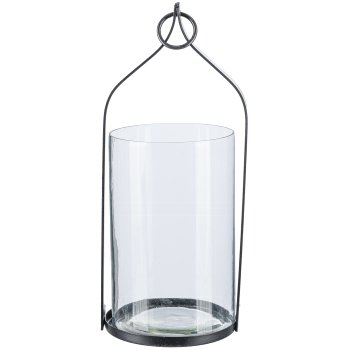 Iron Lantern Hanger with Glass, 33x14x14cm, Black