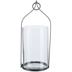 Iron Lantern Hanger with Glass, 33x14x14cm, Black