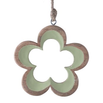 Mango Wood Flower Hanger Open Concave, 15x15x1,5cm, Light Green