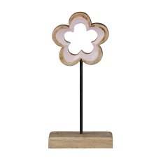 Mango Wood Flower on Wood Base Open Concave, 25x10x5cm, Pastel Pink