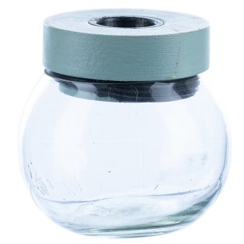 Glass Candle Holder with Wooden Top, 8x8x8cm, Light Green
