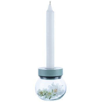 Glass Candle Holder with Wooden Top, 8x8x8cm, Light Green
