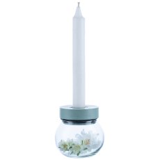 Glass Candle Holder with Wooden Top, 8x8x8cm, Light Green