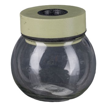 Glass Candle Holder with Wooden Top, 8x8x8cm, Light Green