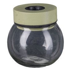 Glass Candle Holder with Wooden Top, 8x8x8cm, Light Green