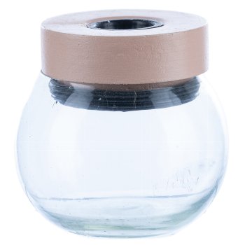 Glass Candle Holder with Wooden Top, 8x8x8cm, Macchiato