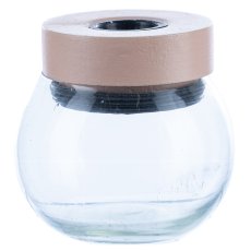 Glass Candle Holder with Wooden Top, 8x8x8cm, Macchiato