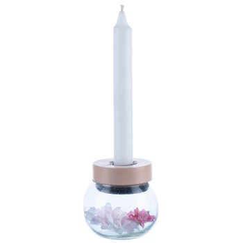 Glass Candle Holder with Wooden Top, 8x8x8cm, Macchiato
