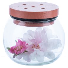 Glas Vase mit Holzaufsatz, 8x8x8cm, Sandsteinrot, LEPURO