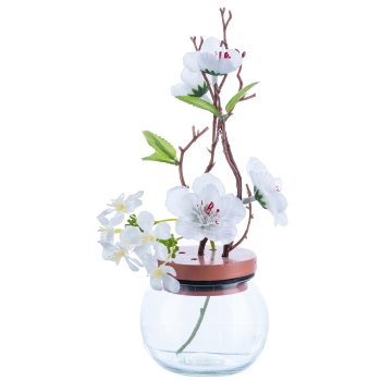 Glas Vase mit Holzaufsatz, 8x8x8cm, Sandsteinrot, LEPURO