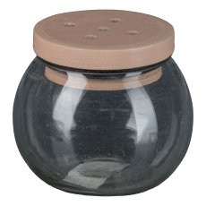 Glas Vase mit Holzaufsatz, 8x8x8cm, Sandsteinrot, LEPURO