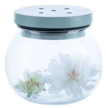 Glass Vase with Wooden Top, 8x8x8cm, Sky Blue