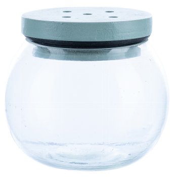 Glass Vase with Wooden Top, 8x8x8cm, Sky Blue