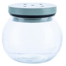 Glass Vase with Wooden Top, 8x8x8cm, Sky Blue