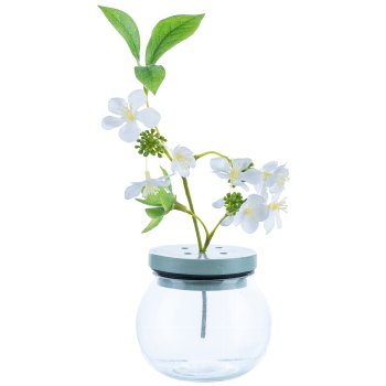 Glass Vase with Wooden Top, 8x8x8cm, Sky Blue
