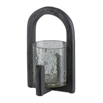 Glas Windlicht, im Holzrahmengestell 20x12x12xm, Schwarz