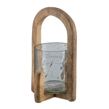 Glas Windlicht, im Holzrahmengestell 20x12x12xm, Natur