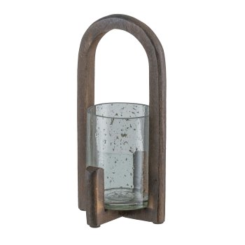 Glass lantern, in wooden frame 25x13x13xm, dark brown