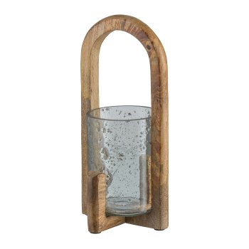Glas Windlicht, im Holzrahmengestell 25x13x13xm, Natur