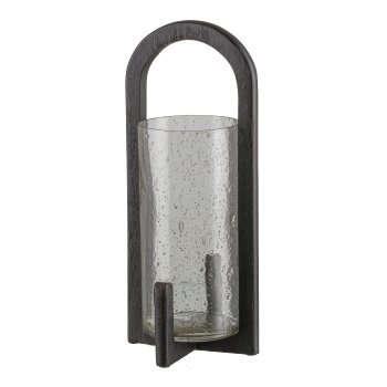 Glass lantern, in wooden frame 40x17x17cm, black