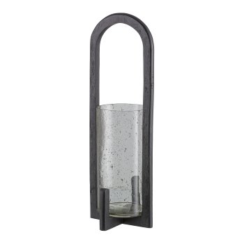 Glass lantern, in wooden frame 51x18x18cm, black